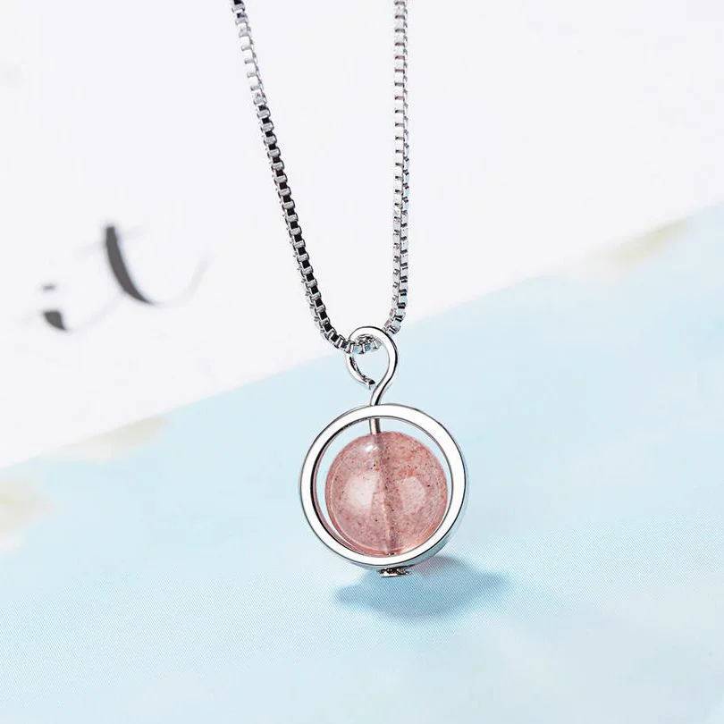 

Sliver Color Chains Pink Crystal Necklace Round Crystal Pink Stone Pendant Necklace Women Beads Silver Choker Fashion Jewelry
