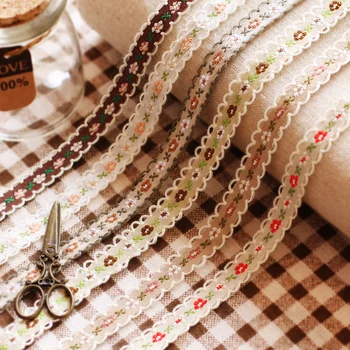 18Colors 1cm Single Face Grosgrain Embroidered Lace Webbing Ribbon/Doll Cloth Decoration DIY Gift Craft Packing Hair Accessories