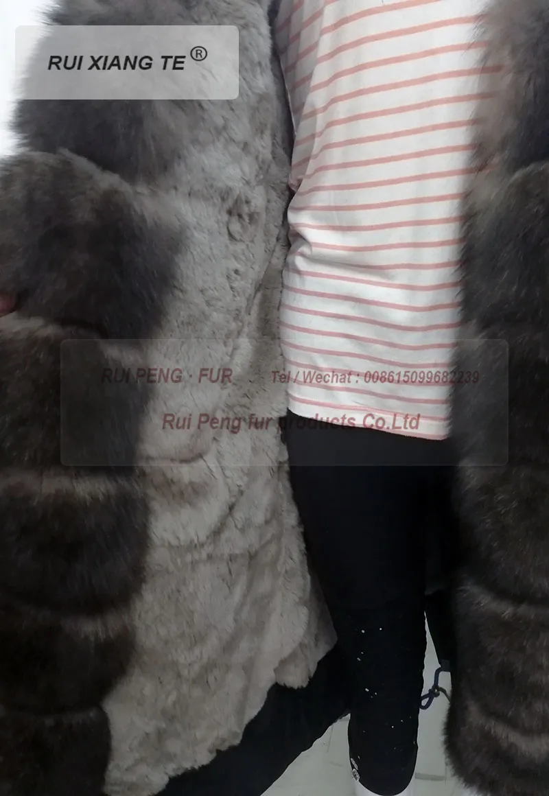 Женское пальто с натуральным мехом, новая брендовая парка с капюшоном, натуральный Лисий мех, пальто с подкладкой из кролика Рекс, демонтаж с большим воротником, парка RuiXiangTe