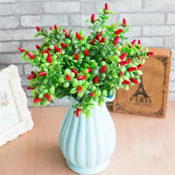 

Fake Red Pepper Bunch (7 heads/piece) Simulation Foam Pepper for Wedding Home Showcase Decorative Artificial Plants