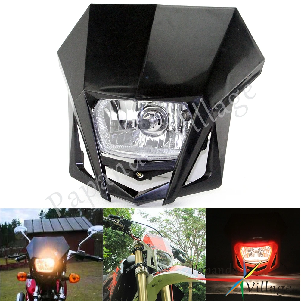 Hitam Lampu Nasib Supermoto Sepeda Motor Trail Motorcross Headlight 12V Off Road Headlamp Kawasaki KLX KX Honda CR Ggk EXC Road Road Bike Headlightroad Bike AliExpress