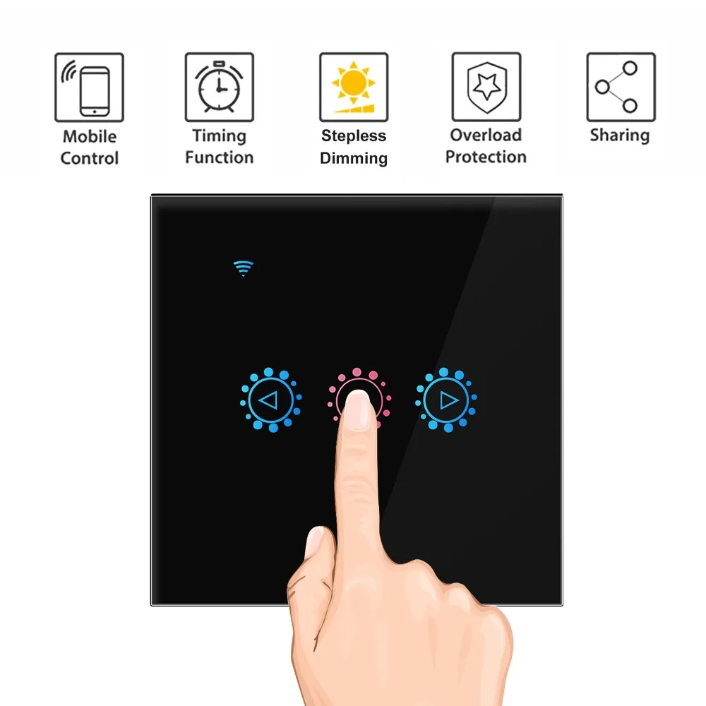 Настенный сенсорный переключатель с регулируемой яркостью, Wi-Fi, стеклянная панель, плавный диммер, приложение Ewelink, поддержка Alexa Google Home, ЕС, Великобритания, черный, золотой, умный переключатель