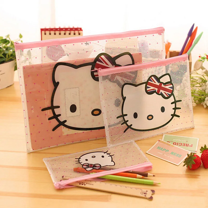 

3pcs/lot Cute hello kitty Transparent A4 file folder bag Waterproof plastice bag with zipper file folder Office School Supplies