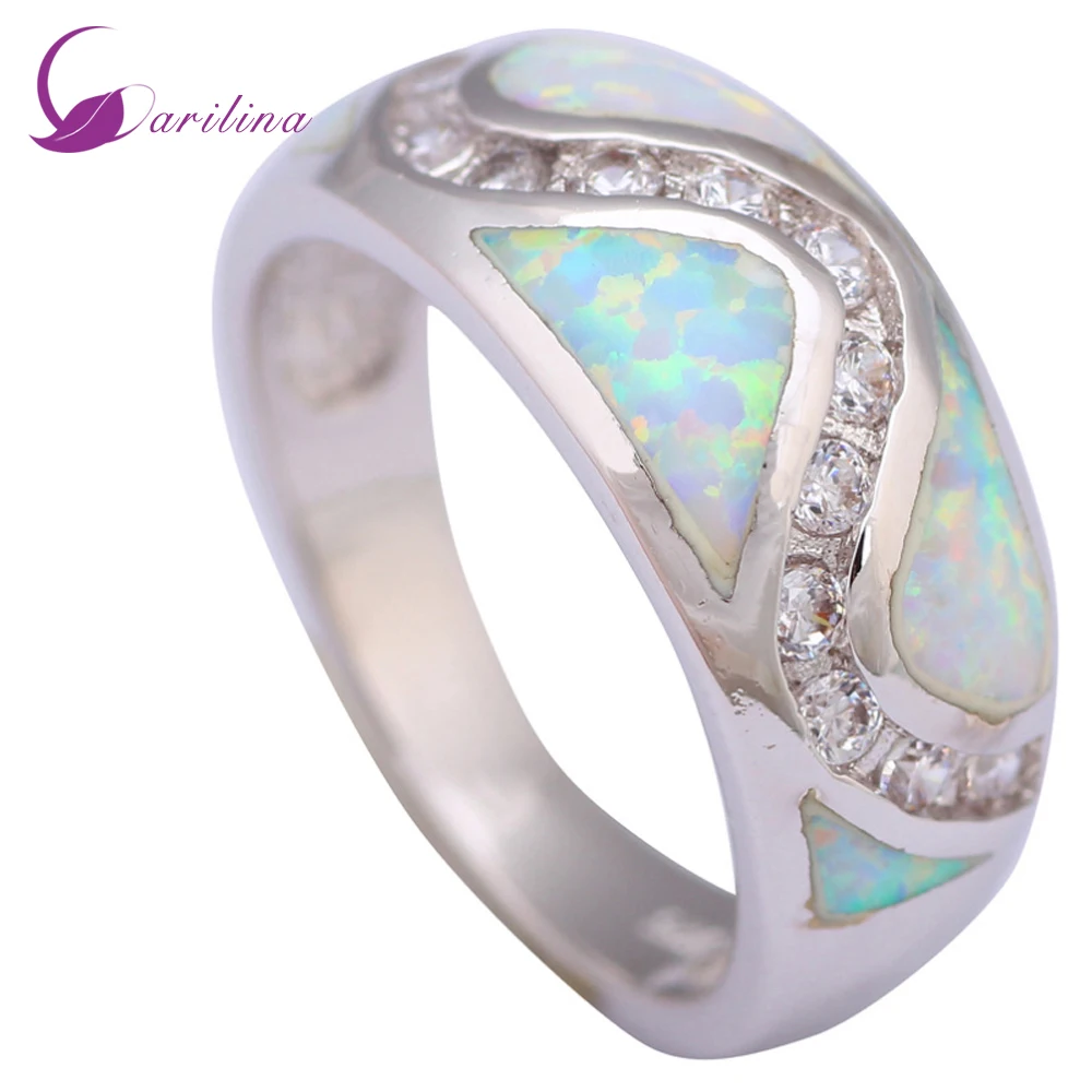 

New 2016 stamp 925 Party Rings for women White topaz White Opal silver jewelry Bridal ring size 5 6 7 8 9 R258