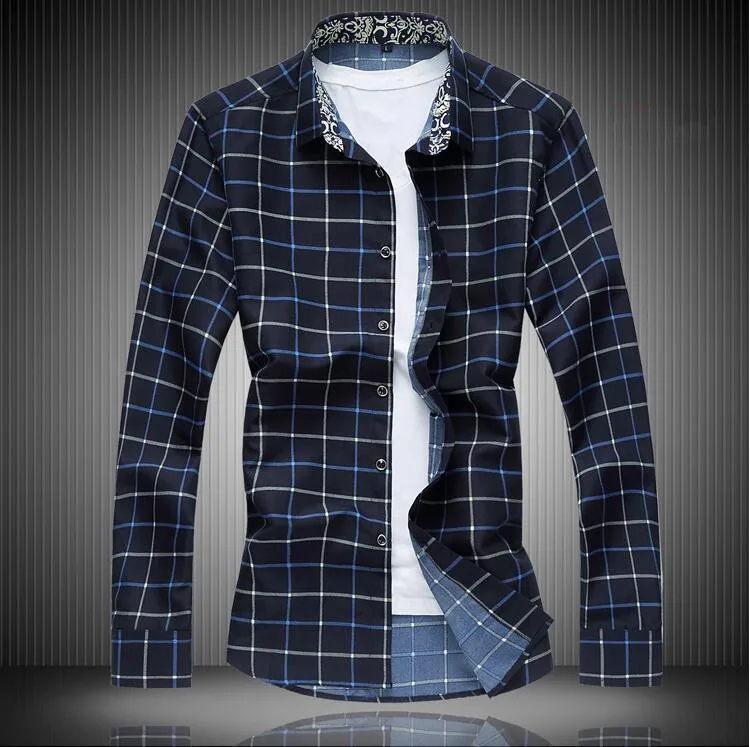 Весенние мужские рубашки, клетчатая Повседневная рубашка с длинным рукавом, Осень-зима размера плюс 5XL 6XL 7XL, деловые мужские рубашки X463 - Цвет: Blue