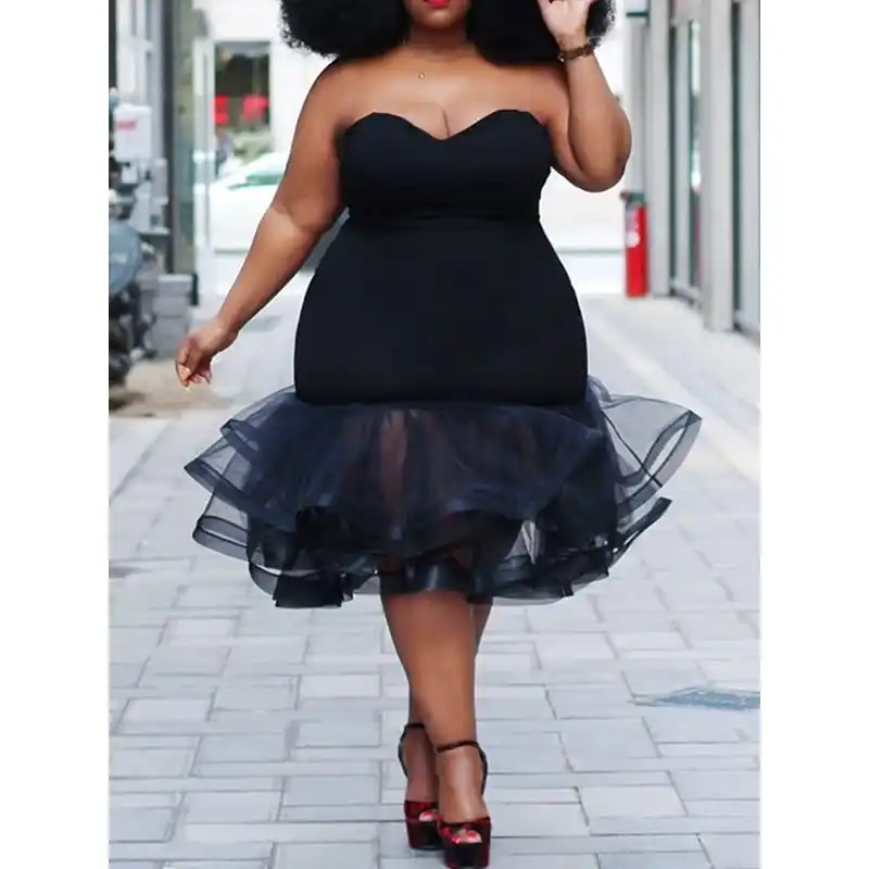 plus size black strapless dress
