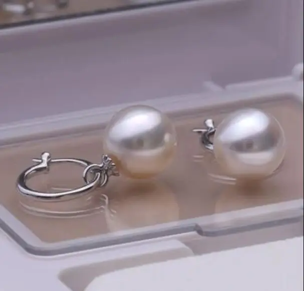 

free shipiing AAA 10-11mm white south sea natural round pearl earring white 925silver