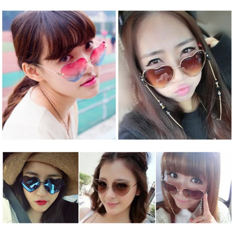 Heart Shape Sunglasses Metal Golden Frame Reflective Mirror Colorful Lens Female