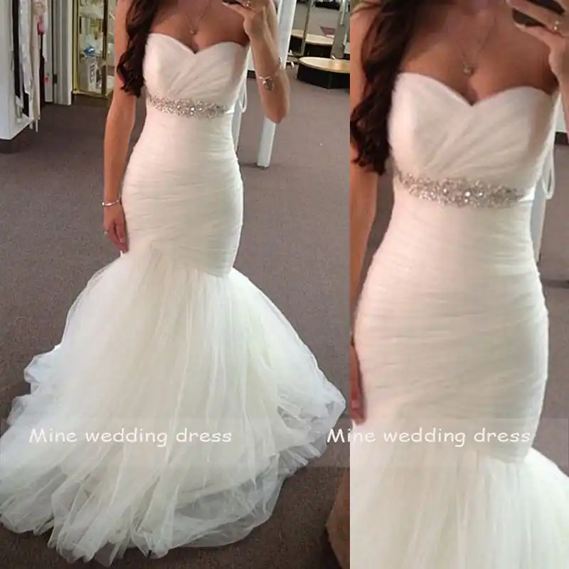 Vestidos De Novia De Sirena Vestido De Novia Sin Mangas Vestido De Novia De Tul Con Pliegues Vestido De Boda Aliexpress