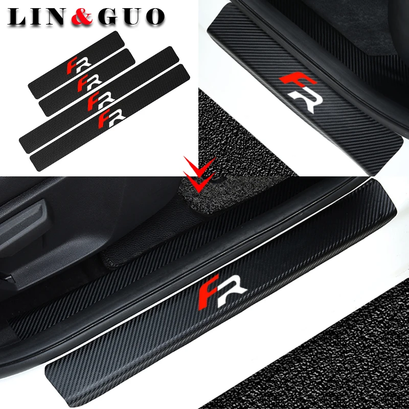 

4pcs Carbon Fiber Door Plate Scuff Protection Sticker fit for Seat Leon FR+ Ibiza cupra Car Door Sill Protector Car Styling