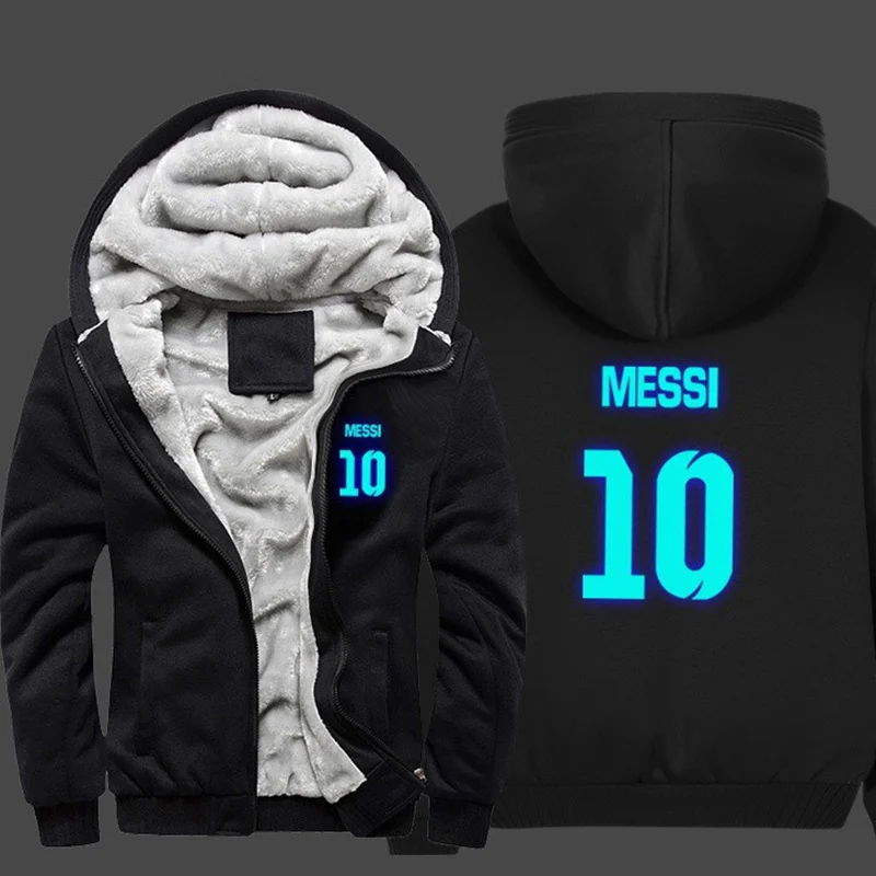 Зимняя толстовка на молнии с принтом "Барселона Месси", утолщенные куртки, пальто, люминесцентный кардиган, мужские толстовки, модные толстовки в стиле хип-хоп