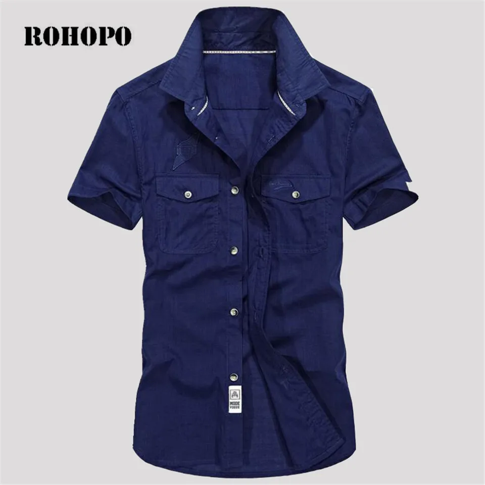 

AFS JEEP 2017 Summer Man's Solid Short Sleeve Fashion Design Casual militar slim shirt,Camisa casual hombres adelgazan M 3XL