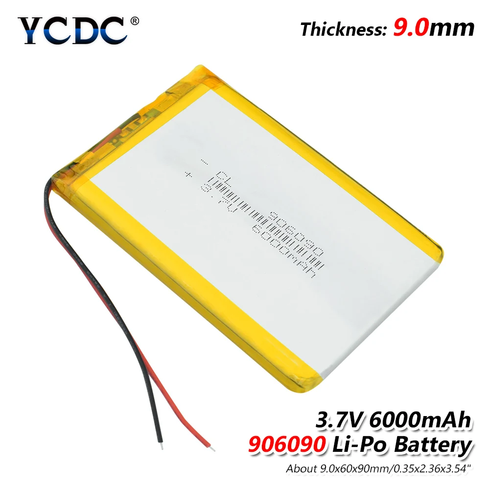 Полимерная батарея 6000 mah 3,7 V 906090 умный дом MP3 колонки литий-ионная аккумуляторная батарея для DVD, gps, mp3, mp4, power Bank, динамик