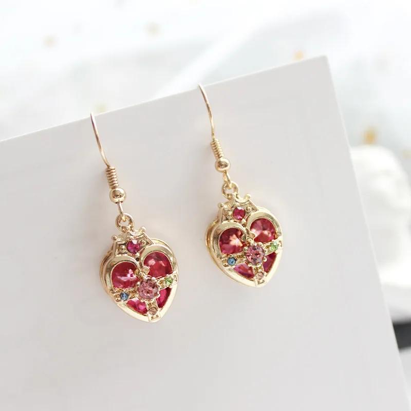 

Gold Color Blue Green Crystal Cross Love Red Heart Shape Sailor Moon Stud Earrings Sailor Moon Earrings For Cosplay Kids Girls