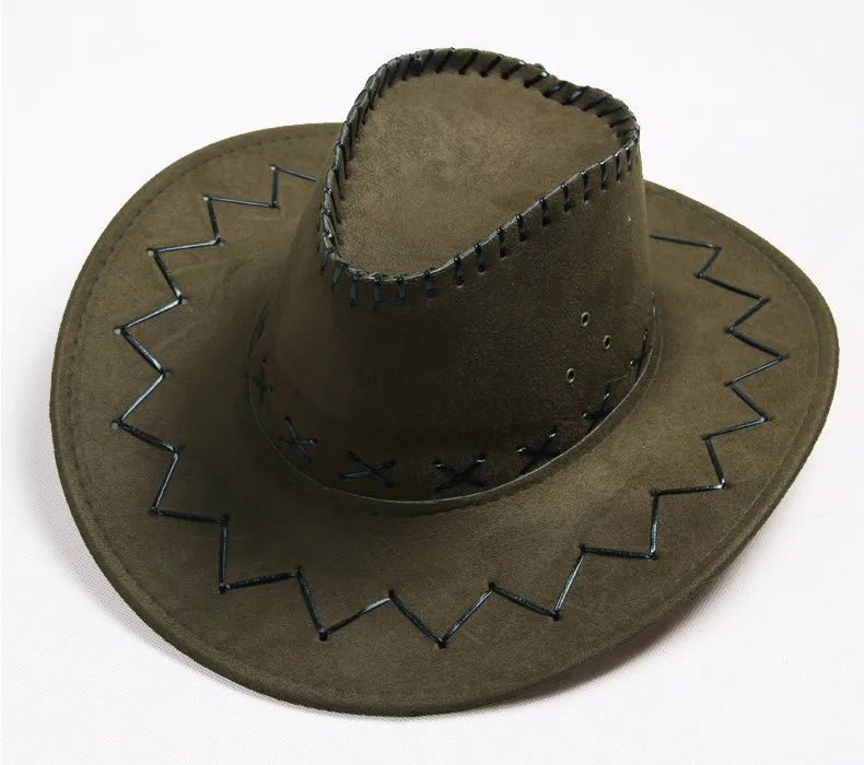 Высокое качество, с широкими полями, Искусственные кожаные ковбойские шляпы для мужчин и женщин, Западный Голливудский стиль, карнавальный костюм, ковбойская шляпа для путешествий AW7587 - Цвет: 3