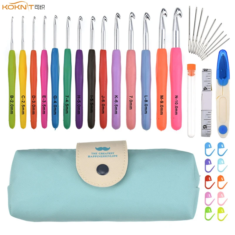 Goede Kopen KOKNIT Haaknaalden Sets 14 Pcs Ergonomische Soft Grip Breinaalden Kit Met Case 2mm