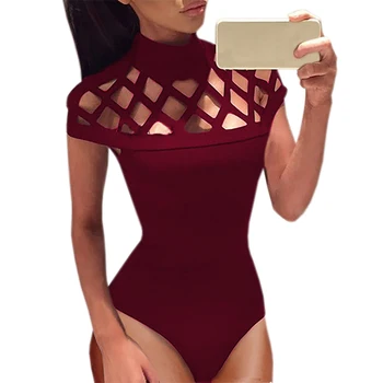 

Hollow Out Bodysuits Bandage Rompers One Piece Body Tops Short Sleeve Sexy Overalls 2017 Ladies Summer Bodysuit Jumpsuits GV567