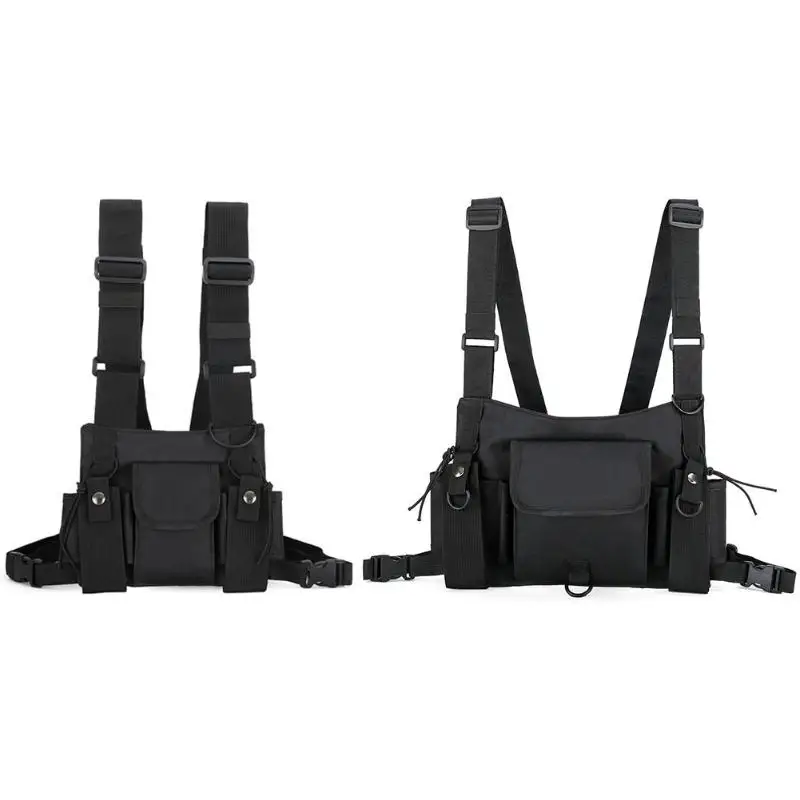 

Nylon functional vest Bag Black Vest Hip Hop Streetwear Functional Tactical Harness Chest Rig Vest Waist Pack Chest Bag Fashion