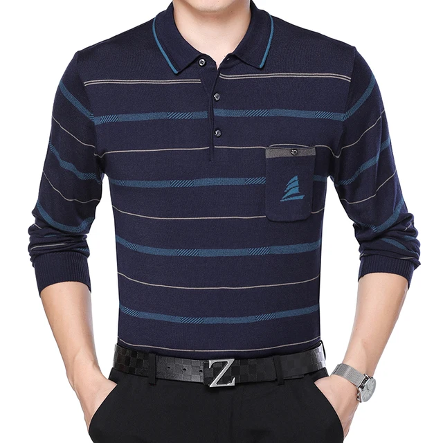 New 2018 male long sleeve striped thin sweater pullovers mens turn down