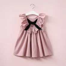 Dusty Pink Baby Girl Dress Ruffle Collar Children Clothes Backless Kids Clothes Summer Girls Dress with Bow Cute Toddler Dress