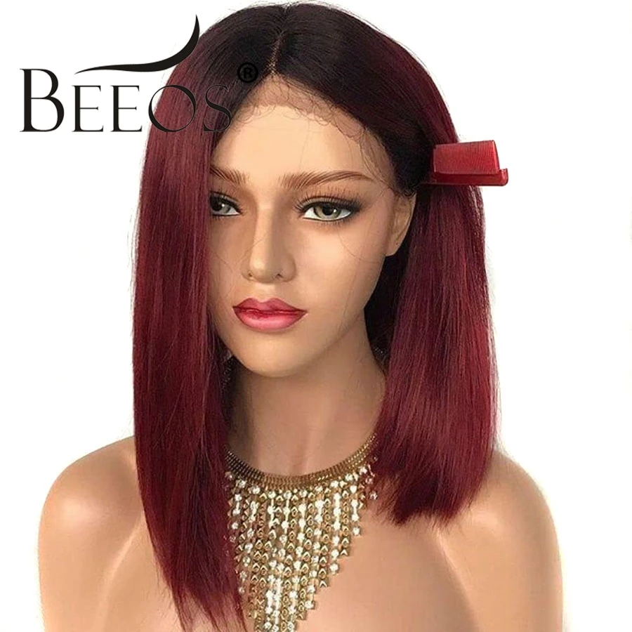 Beeos 13*6 Синтетические волосы на кружеве человеческих волос парики для Для женщин бразильский Реми боб парик с волосами младенца
