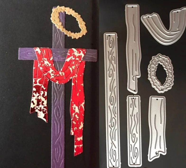 

Swovo Cross Ribbon Wreath Metal Cutting Dies for Scrapbooking Embossing Stencils DIY Photo Album Card Easter Die Cuts 63*105MM