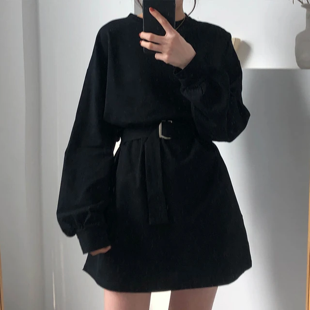 US $14.69 7 colors 2019 spring and autumn solid color Long Sleeve dress Women Korean style Dress women with b