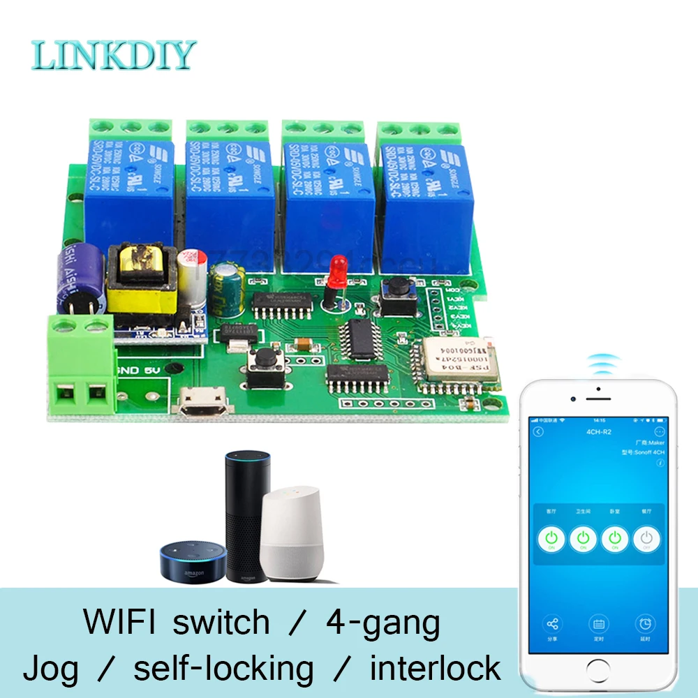 

Sonoff Smart Remote Control Wireless Switch Universal Module 4ch DC 5V 12V 32V 220V Wifi Switch Timer for Smart Home
