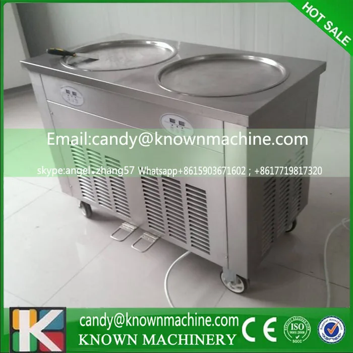 Ice Cream Roll Machine with double pan fry ice cream roll machine (free ship by sea) 2016 new double round pan fry ice cream roll machine 45cm 2800w luxurious intelligent double pan milk roller with r410a