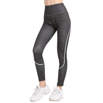 

NORMOV Casual Women Leggings Fitness High Waist Elastic Push Up Striped Patchwork Print Ankle Length Polyester Leggings