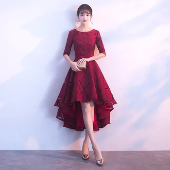 

2020 Summer Half Sleeve Sexy Lady Pleated Dress Wine Red Chinese Bride Wedding Cheongsam Big Size S-3XL Improved Qipao Vestidos