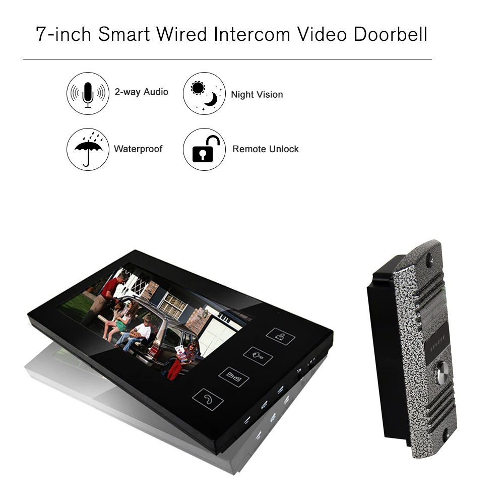 

7-inch LCD Video Door Viewer Door Bell Touch Button Video Intercom Monitor IR Night Vision Camera Door Bell for Home Security