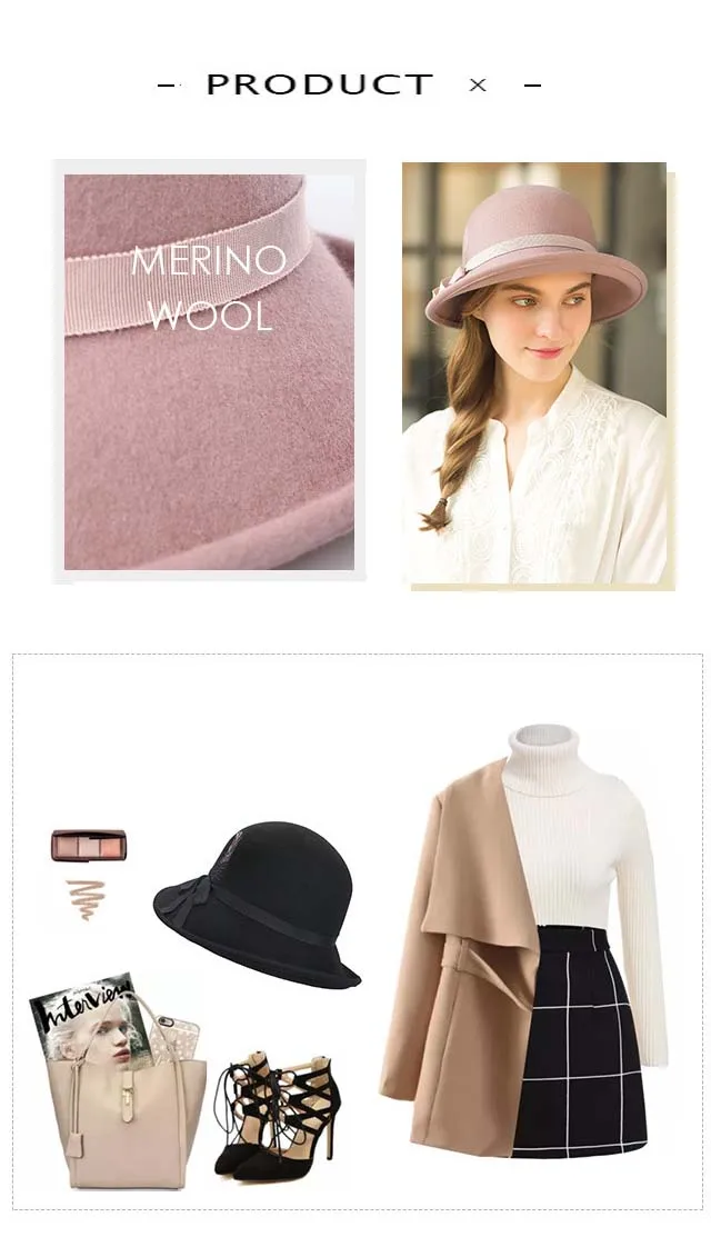 QDKPOTC 2018 высокое качество осень-зима Новый Для женщин фетровых моды вышивка шляпа Кепки элегантный обжима ведро 100% шерсть