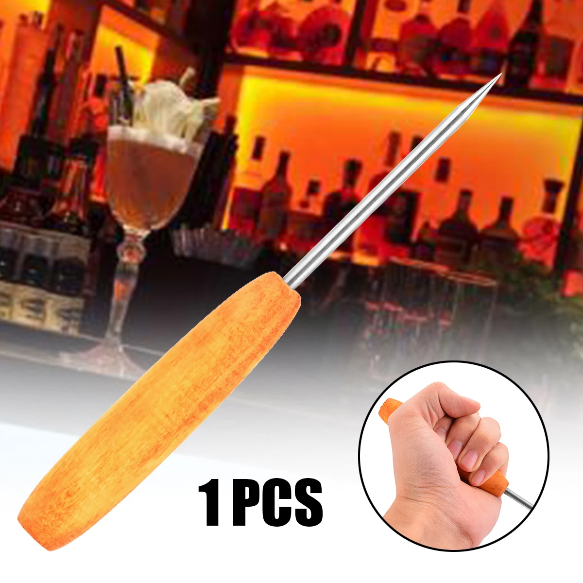 1pc Stainless Steel Ice Pick Punch Cocktail Ice Crusher Awl with Wooden Handle For Party Home Bar Pub Tool