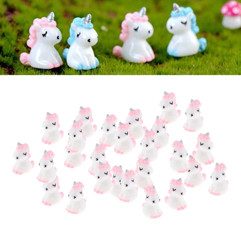 30Pc Lovely Miniature Unicorn Statues Fairy Garden Dollhouse Bonsai Ornament