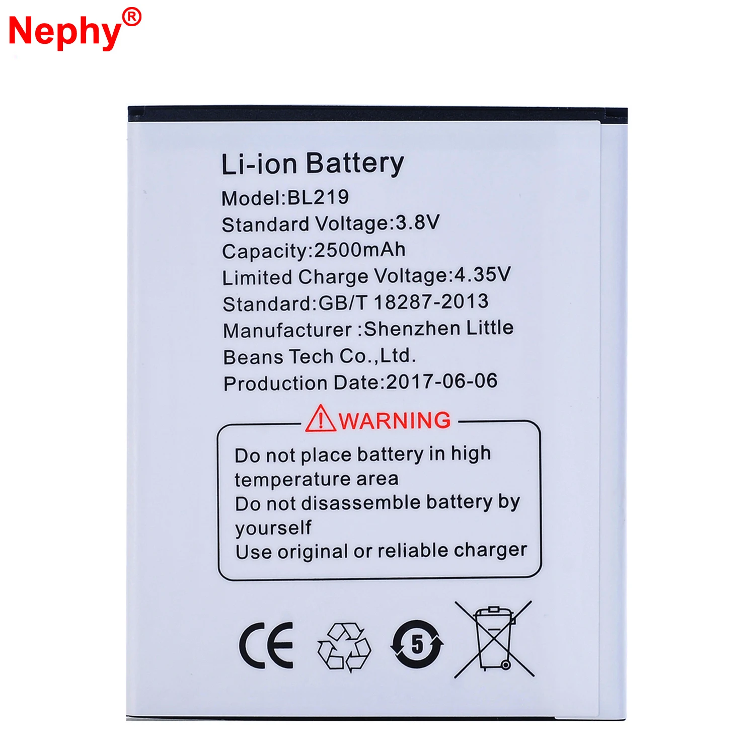 Оригинальный аккумулятор Nephy 2500 мАч BL219 для Lenovo A880 S856 A889 A890E S810T A916 A816