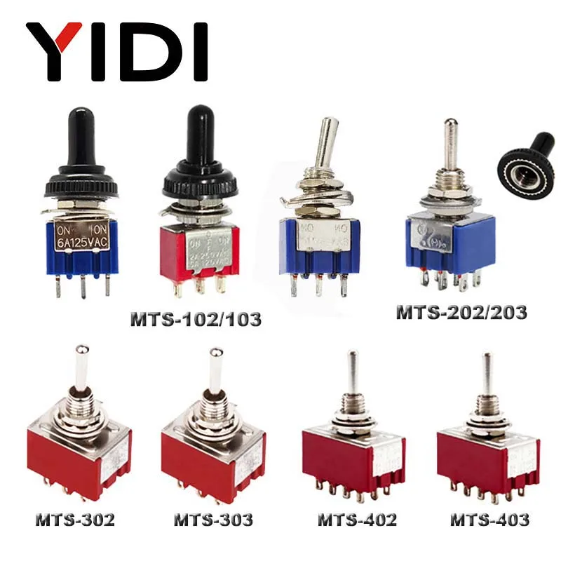 

6A 125VAC min 6mm MTS-102 103 202 203 302 303 402 403 toggle switch on off SPDT DPDT on off on 3PDT with waterproof cap