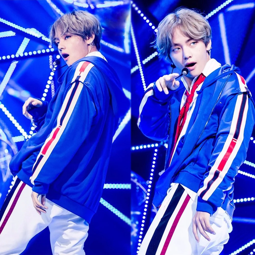 

NEW KPOP Bangtan boys blue hooded zipper thin section sweater T station performance clothing for men and women clothes