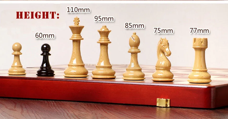 BSTFAMLY Wooden Chess Set Chessman International Chess Game High-grade Folding Chessboard ABS Steel Chess Pieces Steel Gift I36