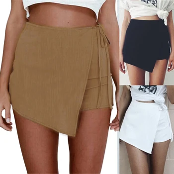 

Summer Women Solid Shorts Loose Casual Short Slim High Waist Zipper Back Irregular Skirt Shorts OL Clothes BMF88