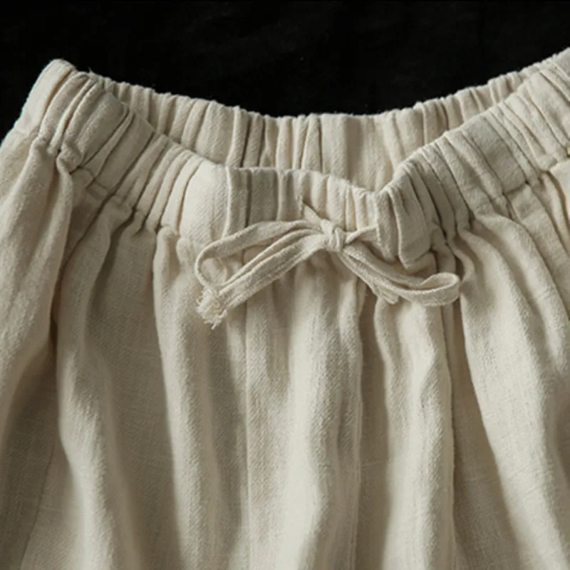 Новая хлопковая свободная длина по щиколотку льняные свободные Для женщин брюки для девочек модные весенне-летние резинка на талии широкие брюки