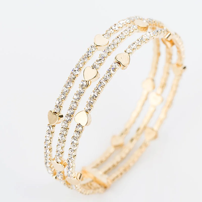 New Fashion Elegant Women Bangle 3 row Wristband Bracelet Crystal Cuff Bling Lady Gift Bracelets & Bangles B020 bangle bracelet crystal bracelets