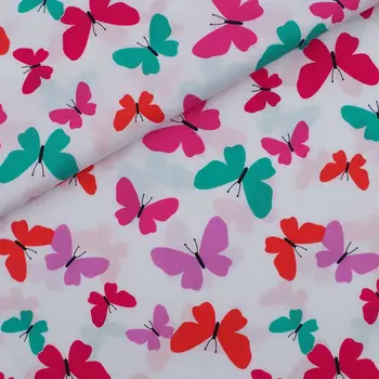 

140cmx100cm Cotton Fabric - Color butterfly on white background (373)