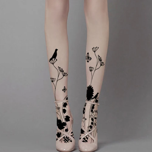 

Princess sweet lolita pantyhose Japanese harajuku spring summer hand-painted tattoo printing thin pantyhose LKW87