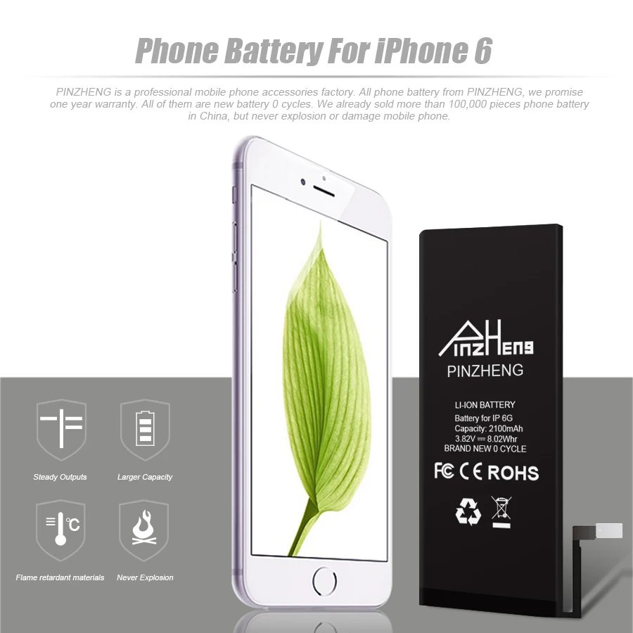 Аккумулятор PINZHENG 2100 мАч для мобильного телефона для iPhone 6, Оригинальная батарея большой емкости с набором инструментов, сменные батареи