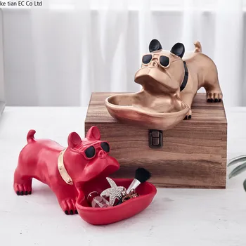 

Nordic creative home porch key storage bulldog dog ornaments Shoe cabinet desktop coffee table sundries storage box candy tray