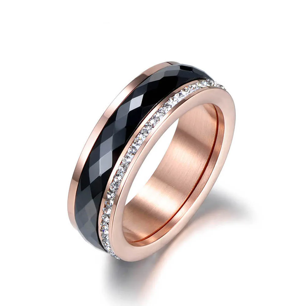 Wedding Rings Womens Ring Cubic Zircon Ring Finger Rings Jewelry Rings Ring Jewelry JeeMango Classic Titanium Steel Black Ceramics Rings Jewelry Gold Color Cubic Zirconia Wedding Engagement Ring For Women JR18013