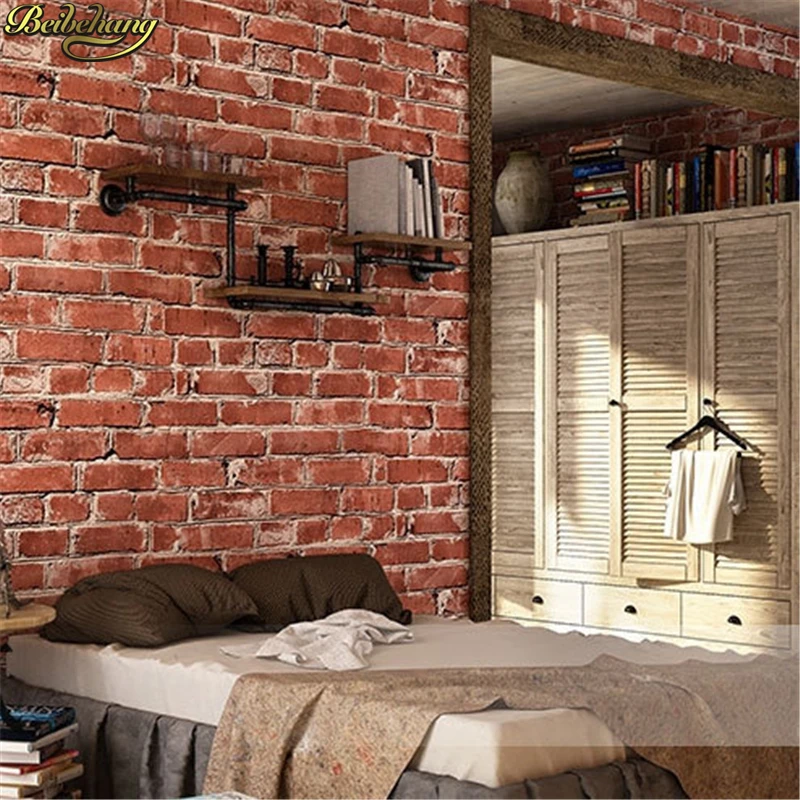beibehang Retro Nostalgic 3D Stereo Brick Wallpaper Cafe Bar Restaurant Culture Stone Red Brick Wall paper papel de parede