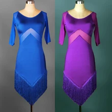 Новое прибытие синий/фиолетовый/черный бахромой перспектива газовое платье Для женщин Костюмы для бальных танцев платье для танцев Костюмы для латиноамериканских танцев платье для танцев женские танцевальные костюмы