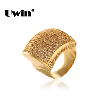 

Uwin Micro Pave Iced Out Luxury Zircon Ring Men Free Size Adjustable Bling Bling Silver Color Mens Hiphop Fashion Jewelry